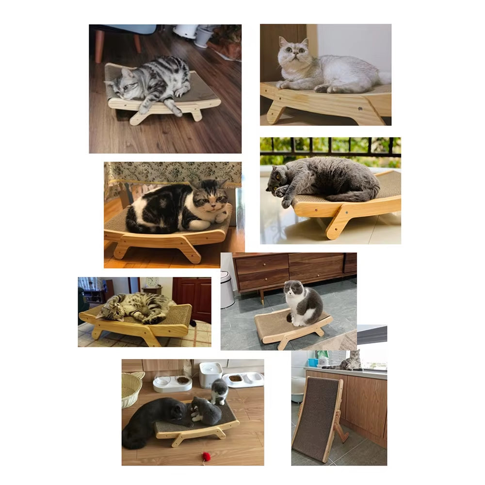 Cat Scratcher Board Wooden Frame Medium Cat Scratching Bed 3 in 1 Scratching Post Anti-Scratch Toys Claw Couch Scraper for Cats